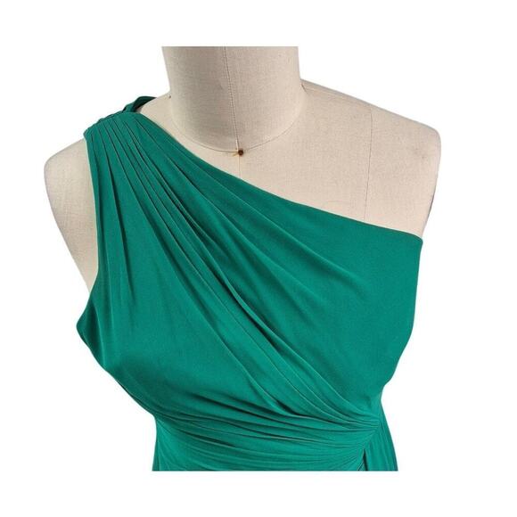 LRL Ralph Lauren Evening Emerald Green One Shoulder Gown Ruched  10P VTG Glamour - Picture 3 of 6